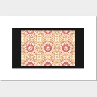 Bohemian Coral Watercolor Tile Pattern Posters and Art